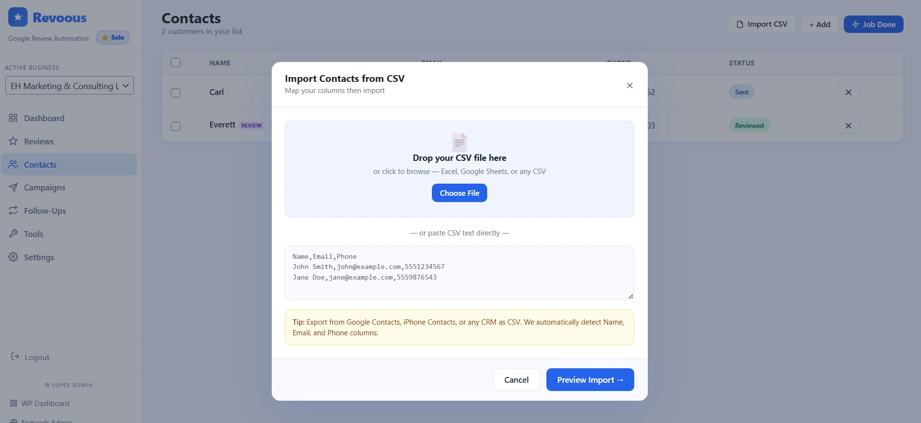 Upload customer list